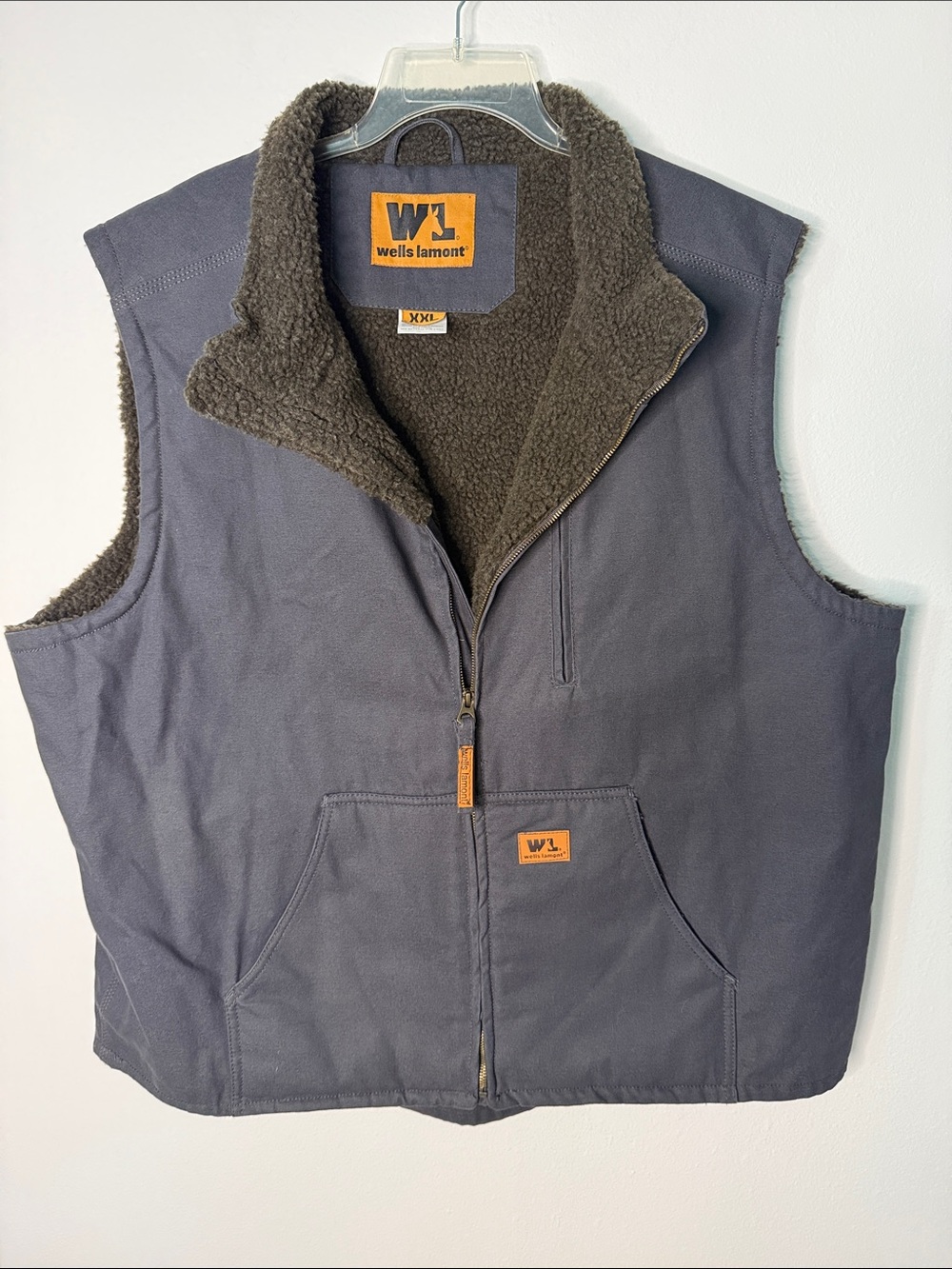 Wells Lamont Workwear Sherpa-Lined Canvas Vest Navy Charcoal Gray XXL